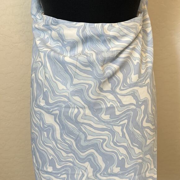 Abercrombie & Fitch NEW Halter Ruched Mini Dress Blue White Marble Pattern Sz XL - Picture 11 of 16